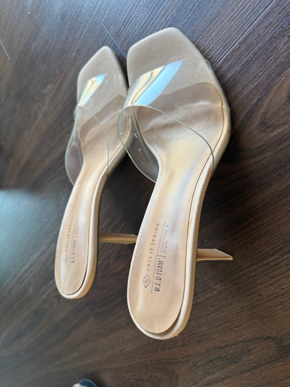 Call It Spring Beige Clear Strap Slide Sandals - Picture 2 of 2